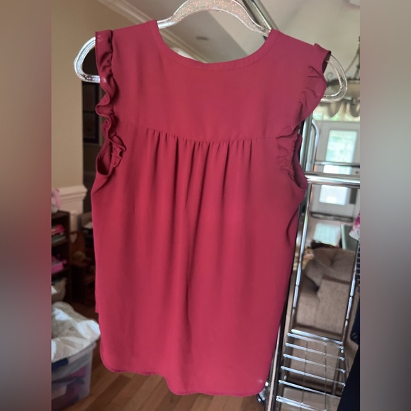 LOFT Size S Garnet Ruffle Button Shell Top - Picture 7 of 8